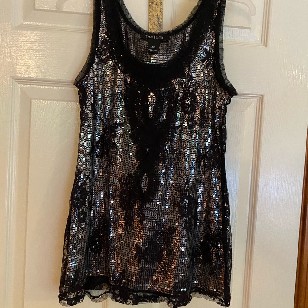 White House Black Market sequin and lace shirt
